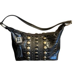 BCBGirls Max‎ Azaria Womens Black Studded Shoulder Bag Purse Y2K Contemporary